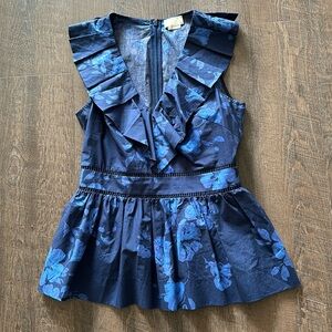 Kate Spade Ruffle Peplum Hibiscus Top size 2